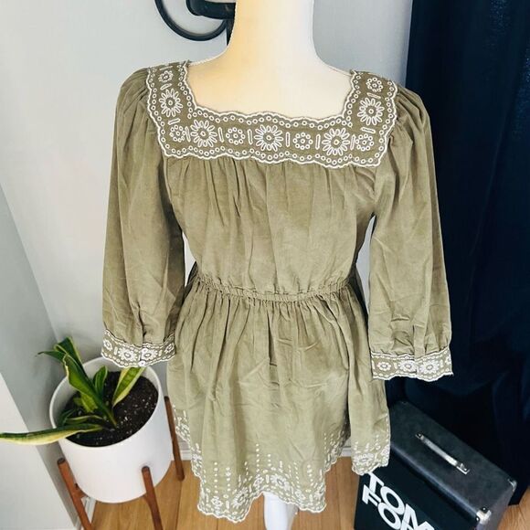 MADEWELL Embroidered Square Neck Corduroy Minidress, Small (2/4), Tan, NWT‎ - Picture 8 of 17